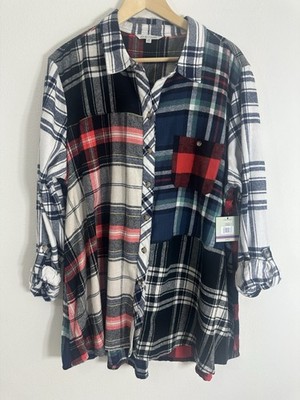 John Mark Women s Top Sz 2X Plaid Multicolor Cotton NWT 
