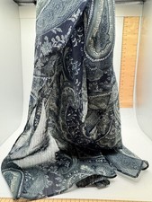 Blue Paisley Scarf Lightweight Sheer Rectangular Boho Wrap Navy Slate 41x14
