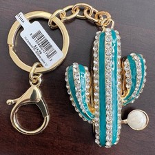 Paradies Rhinestone Gold Aqua Green Cactus Keychain Hook Latch - New NWT