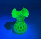 Fenton Topaz Opalescent Uranium Glass Coin Dot Pattern 6" Vase