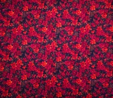 Quilt Fabric By The Half-Yard Sm Red Floral Brown Leaves on Black Cotton Vtg