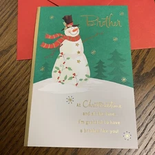 Merry Christmas BROTHER Snowman Grateful 5”x7” Hallmark Greeting Card
