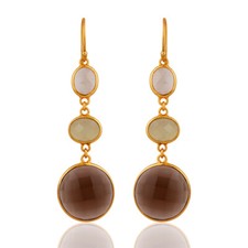 Smoky Quartz 18K Gold Plated 925 Sterling Silver Handmade Earrings Jewelry