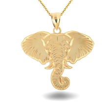 10k Solid Gold Elephant Symbol of Luck Pendant Necklace - Yellow, Rose, White