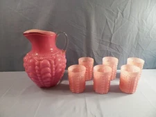 Consolidate Glass Pink Guttate Water Set - Pitcher & 6 Tumblers