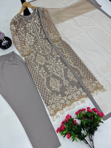 Indian Designer Heavy Soft Net Salwar Kameez With Dupatta For Wedding & Function - Picture 6 of 11