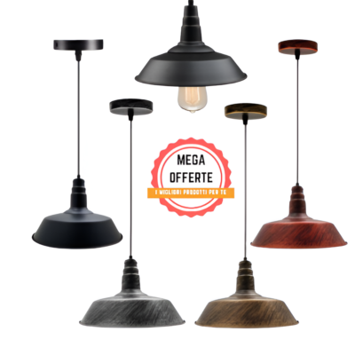 Lampadario A Sospensione Industriel Edison E27 - Plafoniera In Metallo Nero 26 Cm, Stile Retrò Per Cucina E Soggiorno