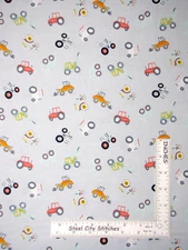 Tractor Construction Dozers Blue-Gray Cotton Fabric LOT -  21" 21" & 8" Lengths