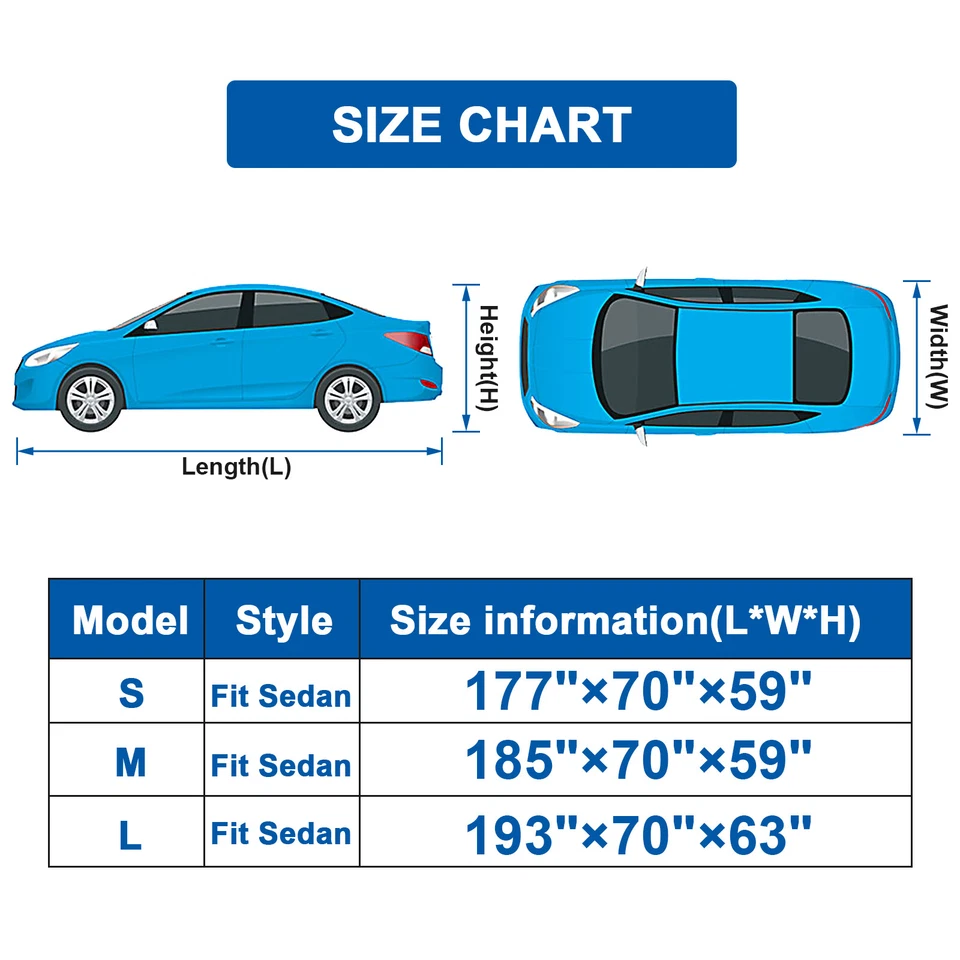 Cubierta de coche sedán completa de 3 tamaños material mejorado impermeable al aire libre todo tipo de clima Foto 2 de 4