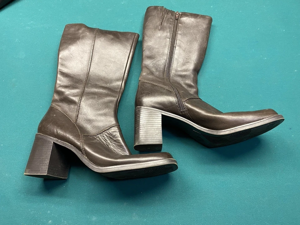 Women's BASS - SCARLET Brown Leather CHUNKY Heel boots size/10m - Image 2 of 4