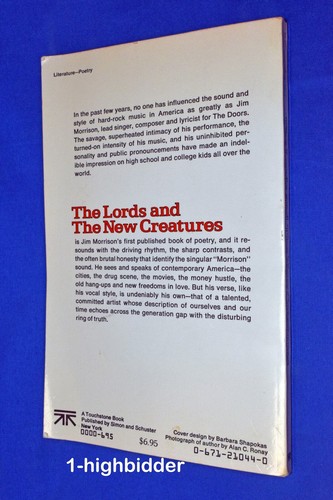 Vintage 1971 Jim Morrison The Lords And The New Creatures Poems 1st Touchstone - Imagen 6 de 6