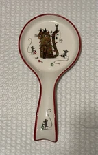 CAT Spoon Rest Prima Design Ceramic Christmas Kitty Cat In Lights With Mice 