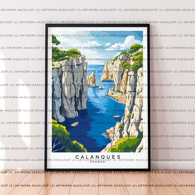 Illustration Calanques France unframed wall art coastal cliffs Provence decor pr