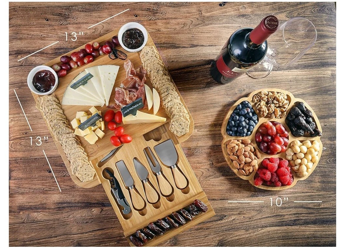 Velvet Bag Gift Set Large Charcuterie Boards with Knife Set - Great Gift!