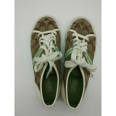 Coach Signature C Folly Brown Green Canvas Leather Sneaker Womens