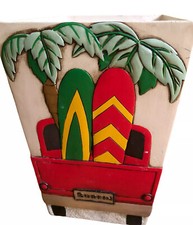 India Ink 3-D Surf Boards Palm Trees Truck Wastebasket Retro Beach Bedroom Bath