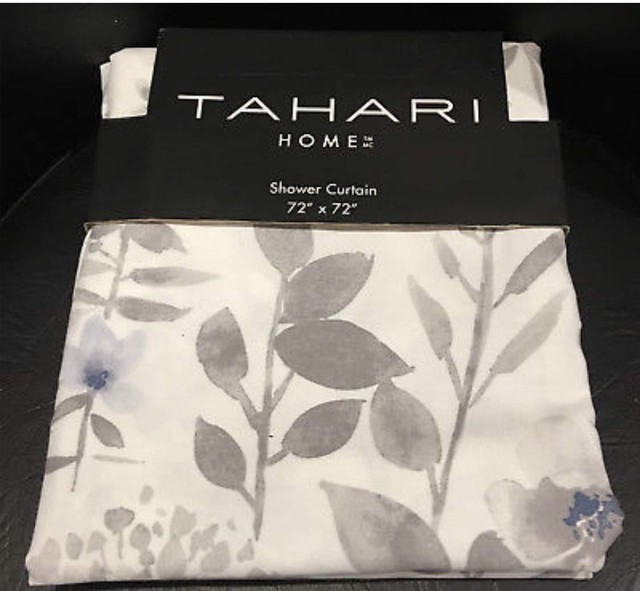 Tahari Home Floral Fabric Shower Curtain (72" x 72") Blue Taupe Lofty