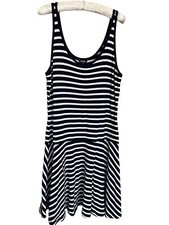 Chaps women’s Size  L PullOver Navy/White Striped Tank Top Dress Flounce Skirt