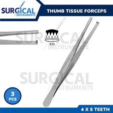 3 Pcs Thumb Tissue Forceps 5" 4X5 Teeth Stainless Steel German Grade
