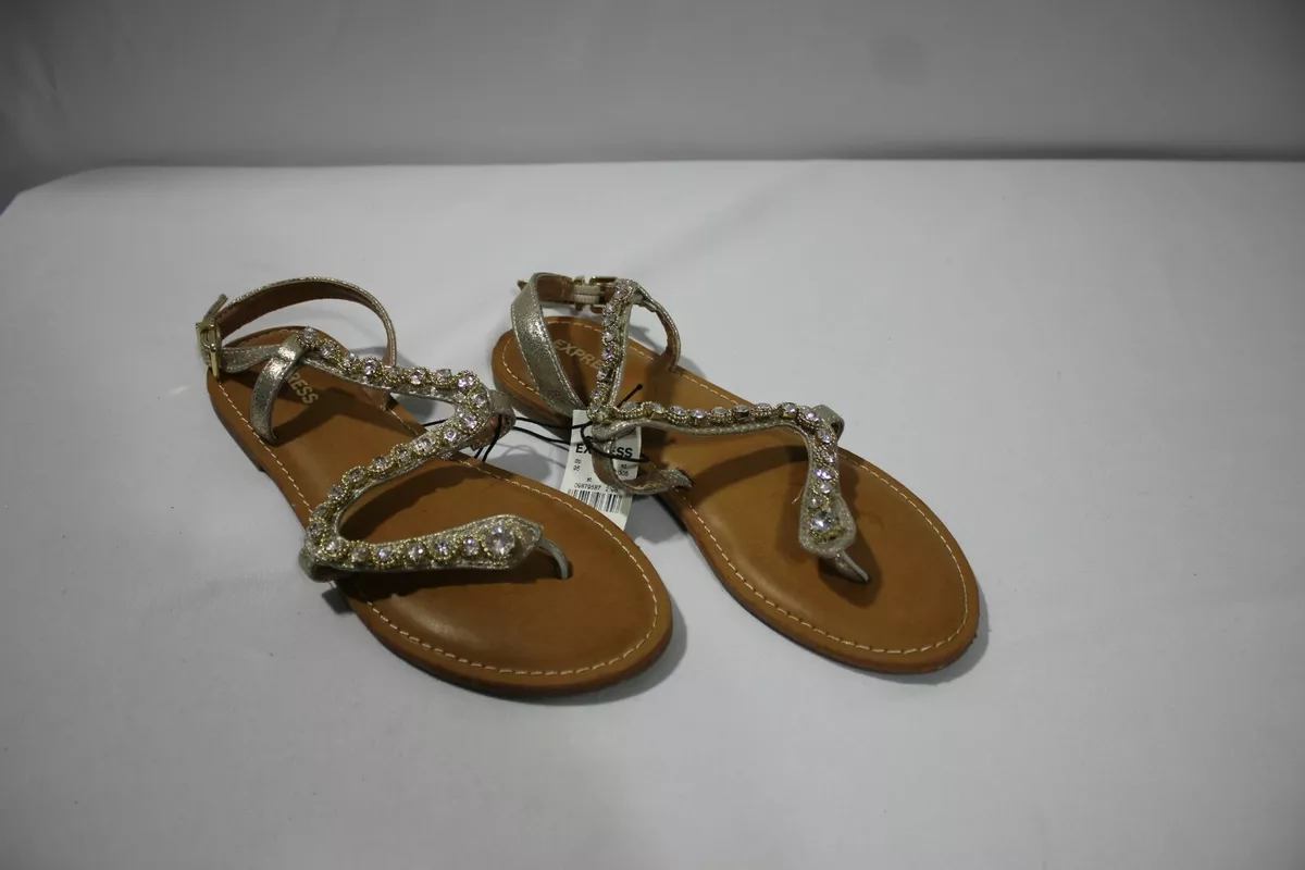 Express Women s Wrap Tie Ankle Strap Flip Flop Flat Jewels Sandals