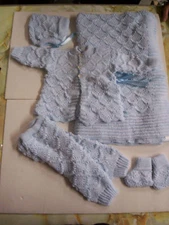 Boy Sweater Outfit With Blanket,Size 0-6 Months, Light Blue, 5 Pieces, Brand New
