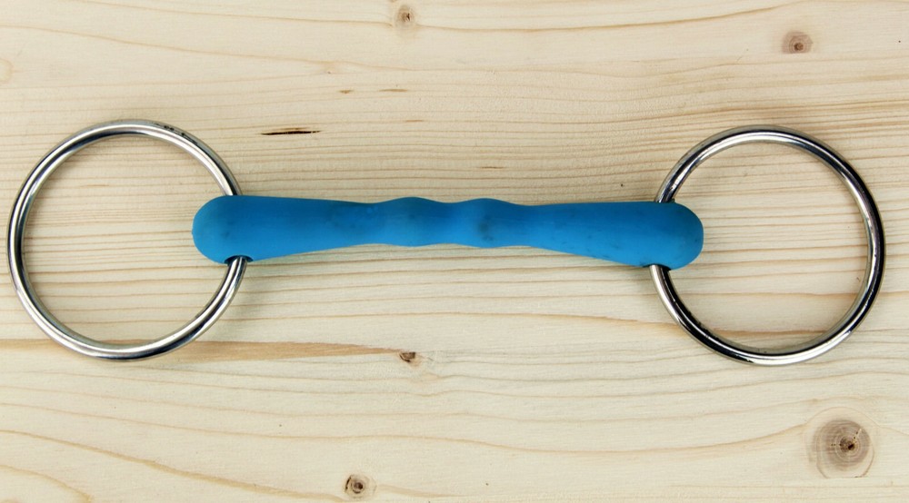 Flexible Blue Rubber Snaffle Bit with Filet and Rings for Comfortable Control  