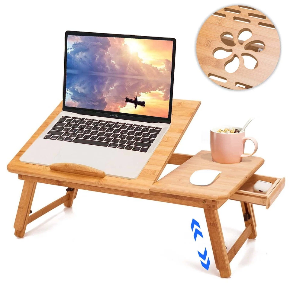 Lap Desk Bamboo Folding Bed Desk Adjustable Portable Tray Stand, 21"x13" - Image 2 of 4