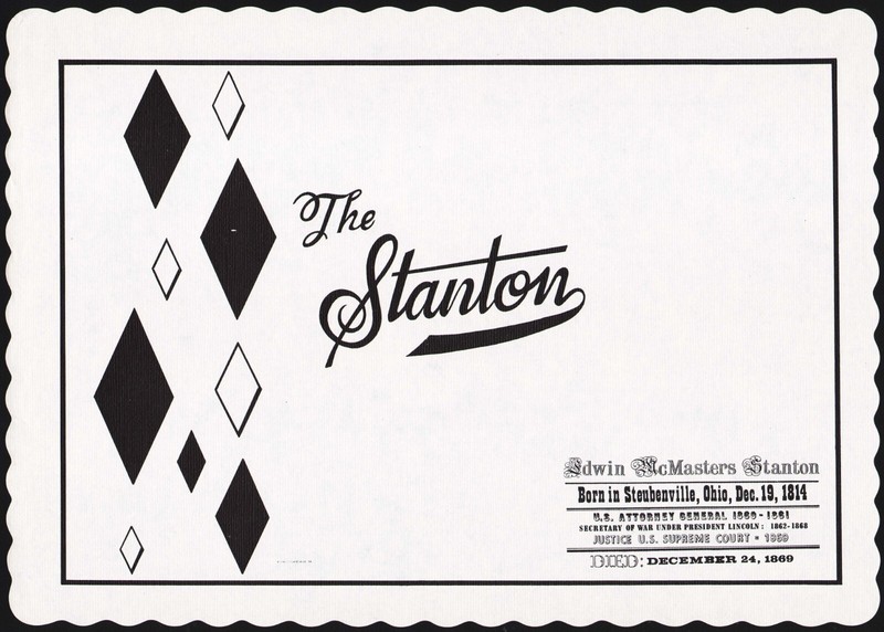 Vintage placemat THE STANTON Edwin McMasters Secretary of War under Lincoln Ohio