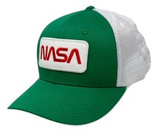 NASA Worm Insignia Structured Space Mesh Trucker Baseball Cap Hat - Green White