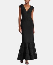 Lauren Ralph Lauren Lace-Trim Jersey Evening Gown SZ 12