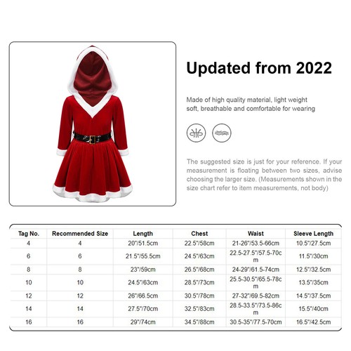 Kids Girls Hooded Santa Claus Cosplay Costume Christmas Long Sleeves Dress Up - Picture 14 of 22