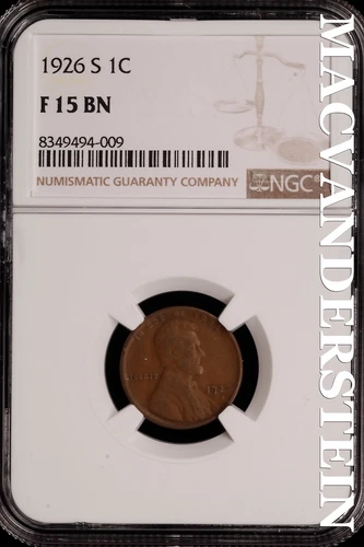 1926-S Lincoln Wheat Cent - NGC F 15 BN - Scarce  No Reserve  #SLH249