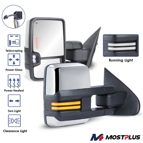 Switchback Chrome Power Folding Tow Mirrors For 2014-2018 Silverado Sierra 1500