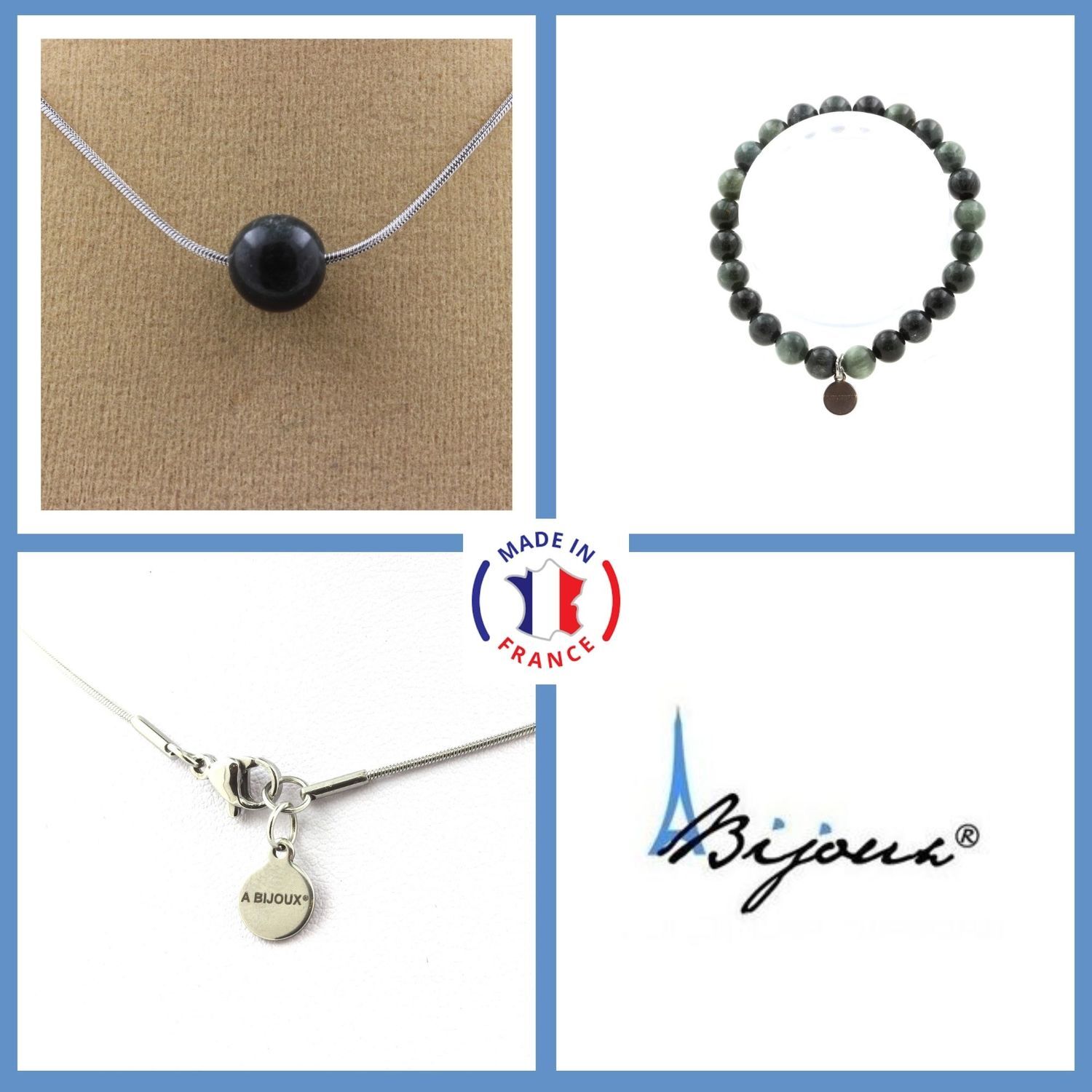 Séraphinite de Russie Parure Bijoux Minéraux avec Bracelet et Collier Perle Fine