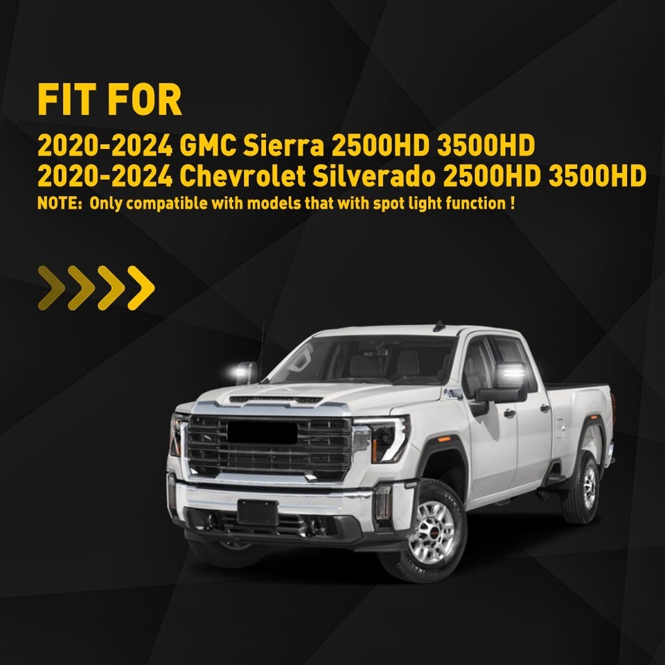 Smoked LED Side Mirror Signal Lights For 2020-2024 GMC Sierra 2500HD/3500HD – Dynamic Amber/White, Plug & Play, Pair