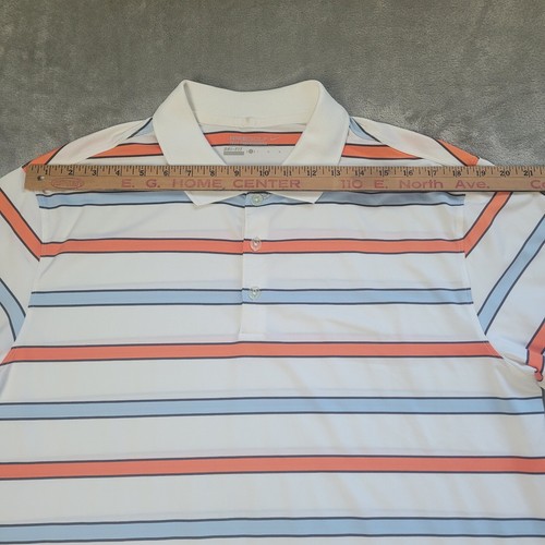 Nike Golf Camicia Bianca Stile Polo con Righe Arancioni e Blu Uomo Taglia L Tour Perf - Foto 7 di 10