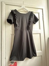 Made In Italy Black Cut Out Tie Bow Back Dress Sz 10 Frill Mini Smart Work Party