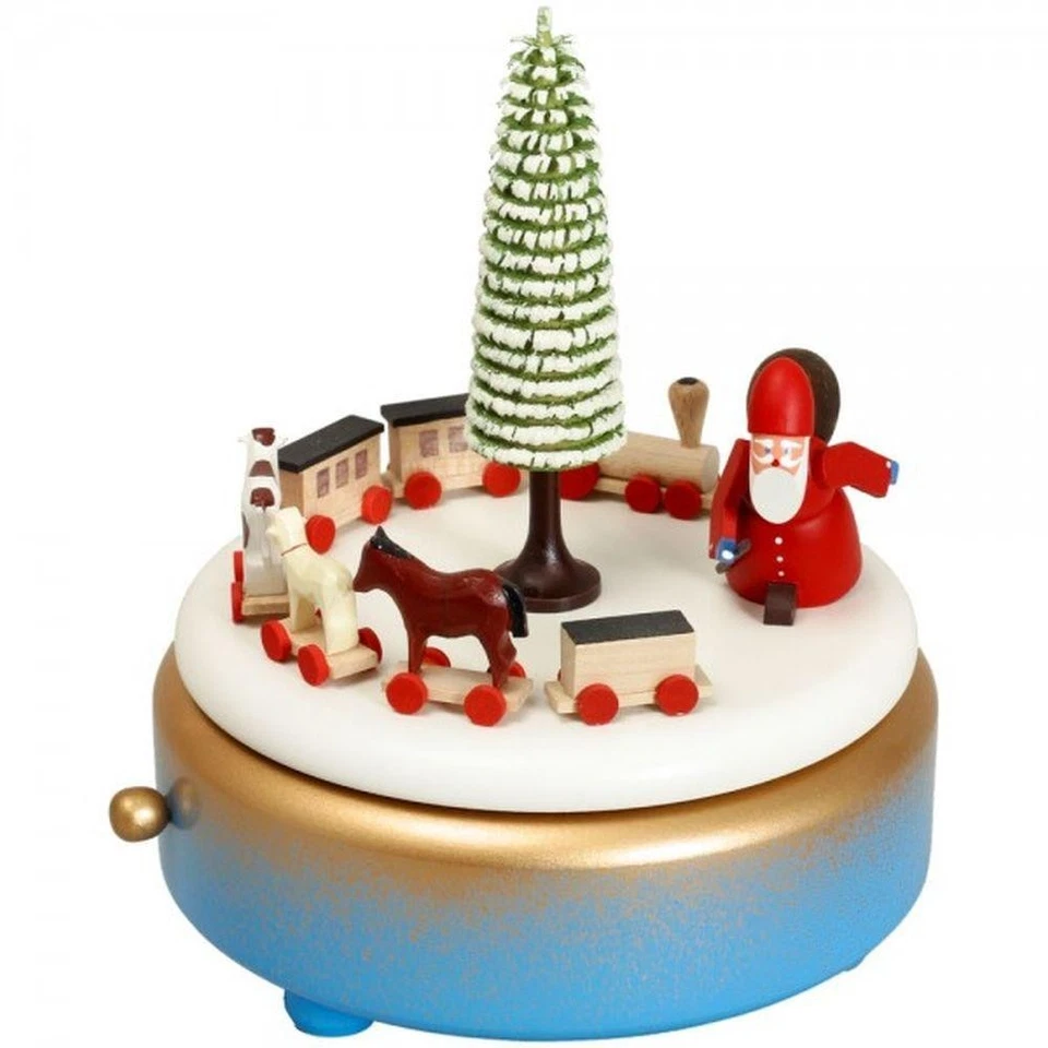 Boîte À Musique Père Noël Bleue L 13 X H 15,5 X P 13 Cm NEU Mécanisme De Musique - Photo 1/1