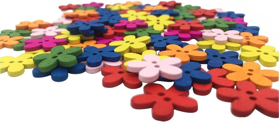 Delightful 100 Pack of 15MM Mixed Color Flower Buttons for Scrapbooking & Sewing - Image 3 of 4