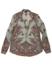 Massimo Dutti Womens Long Sleeve Blouse Top EU 38 Medium Turquoise Paisley DI16