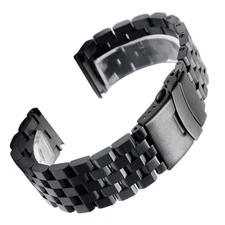 Black 20mm Width Watch Band Strap Bracelet Link Solid Watchband Replacement-