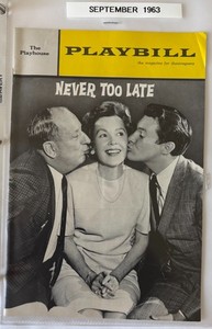 Vintage Playbill / Never Too Late / Sep. 1963 / Maureen O'Sullivan & Orson Bean
