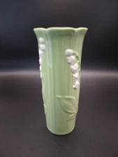 FTD 1987 Lily of the Valley Green Vase Japan Floral Relief Ceramic Vintage