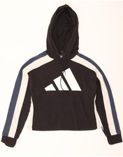 ADIDAS Womens Graphic Crop Hoodie Jumper UK 8/10 Small Black Colourblock DG18