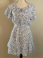 Rusty blue white ditsy floral A-line dress cottage vibes  M