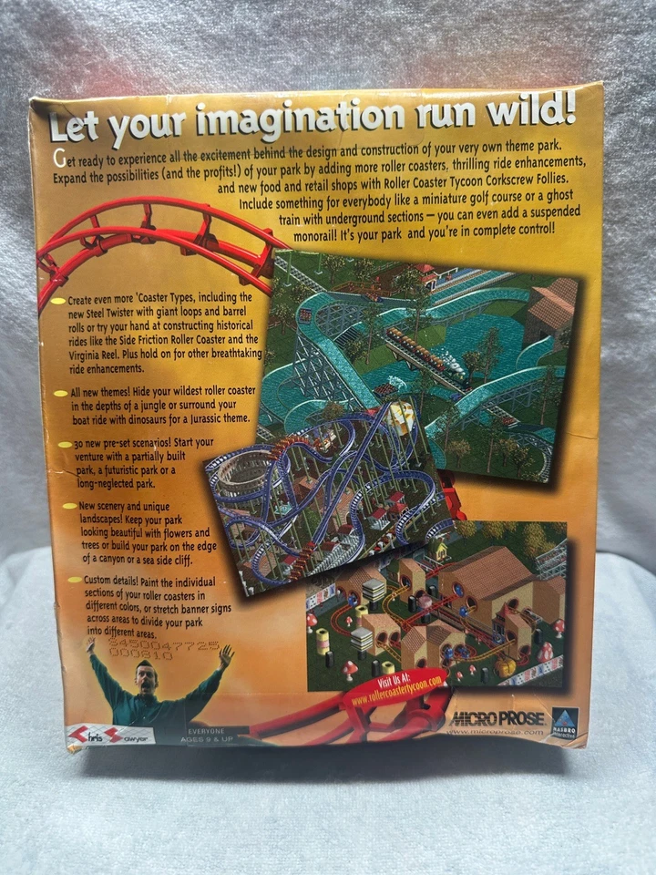 RollerCoaster Tycoon: Corkscrew Follies Nuevo Sellado Caja Grande PC Juego de Computadora Foto 2 de 4