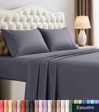 Queen Size Sheet Set 4-Piece, Soft Microfiber, Grey, Breathable