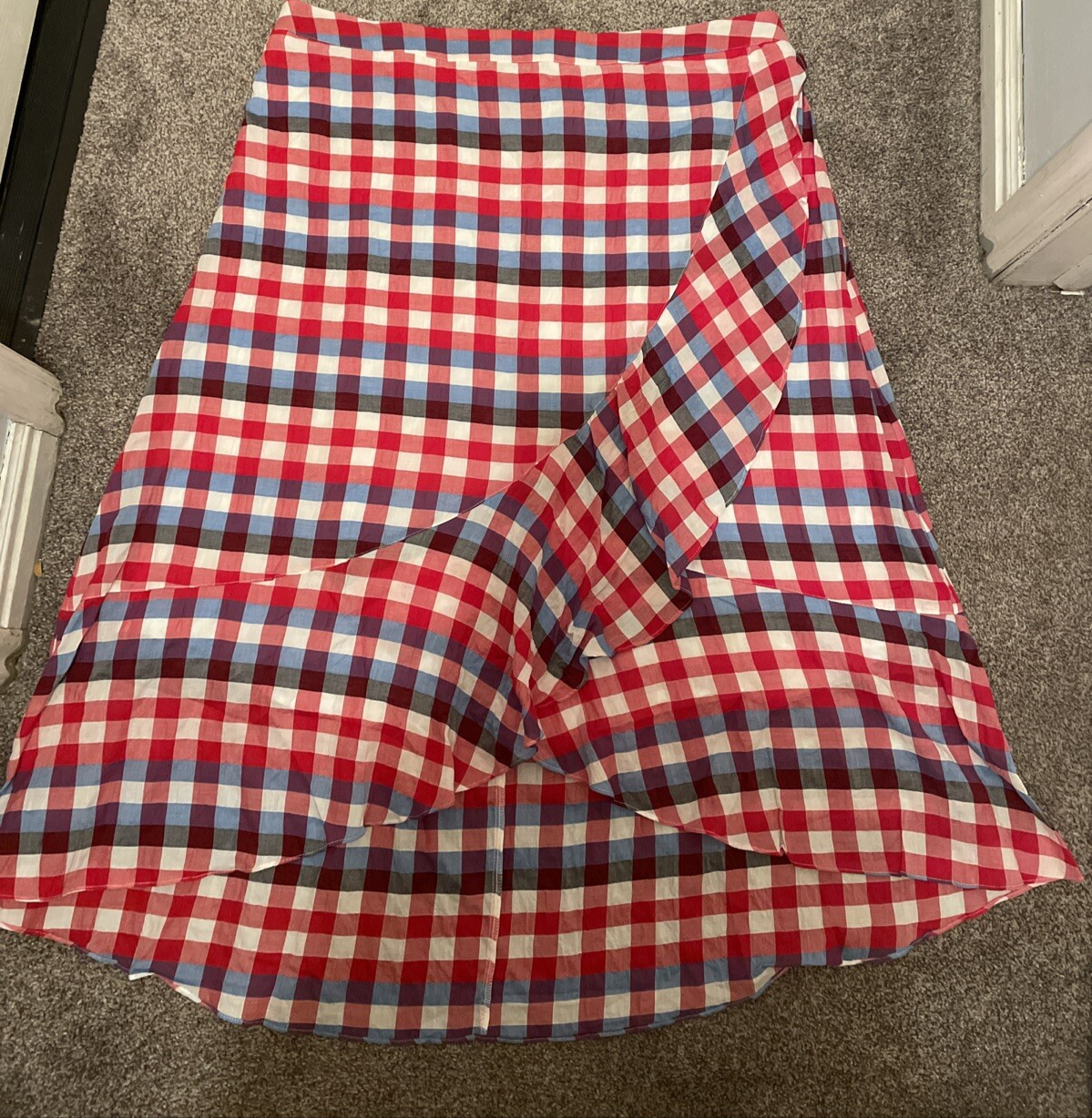 NWT Lane Bryant Women's Maxi Skirt Size 22/24 Red White Blue Plaid Stretch Waist