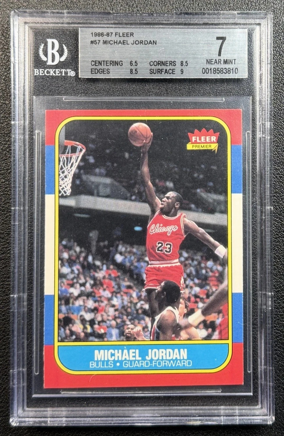 MICHAEL JORDAN BGS 7 1986 FLEER #57 ROOKIE CARD RC BULLS NEAR MINT view 3