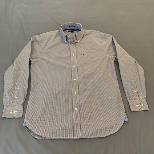 Tommy Hilfiger, Tommy Hilfiger Shirt Mens Medium Blue White Check Button Down 90s 2-Ply Fabric